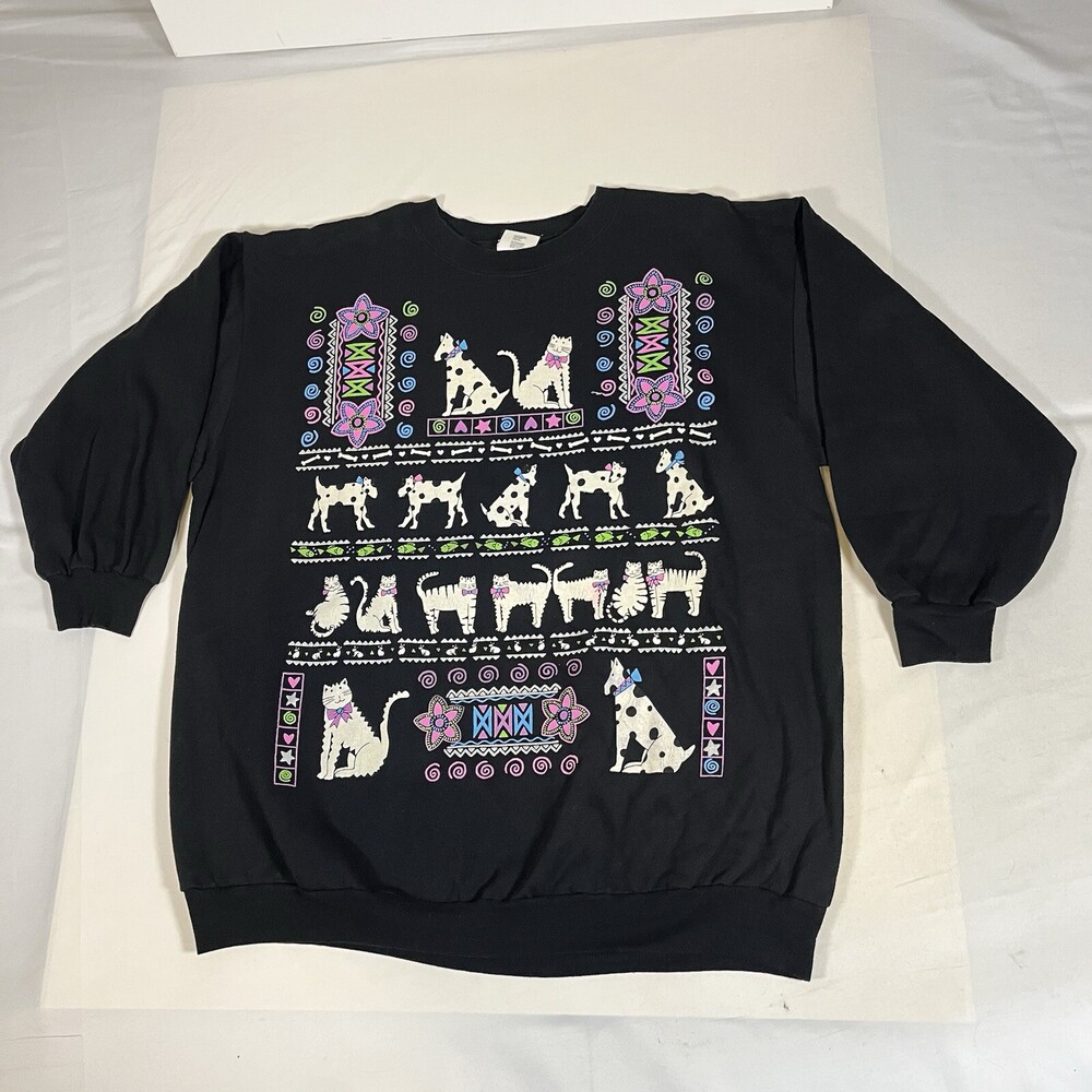 Vintage Cats Kittens Sweatshirt Sweater Dogs Grandma Cottagecore Folklore 1990s